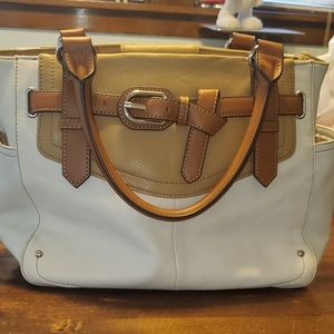 Tignanella brand, White & brown leather handbag.